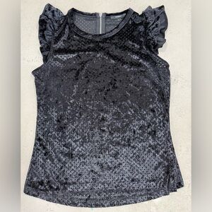 Chic Black Velvet Ruffle Sleeve Blouse